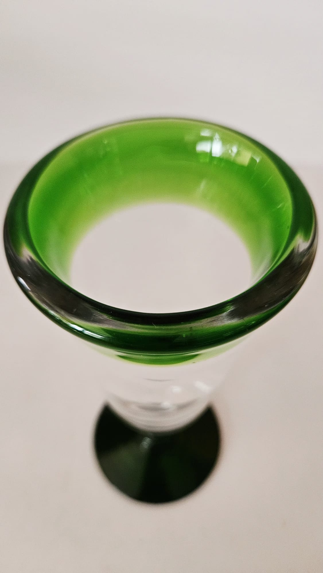 Set of 8 Hand Blown green-rimmed "Mexican" Fluted Wine Glass