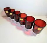 Set of 6 Retro Luminarc liqueur glasses in ruby red from the Cavalier collection