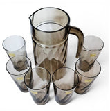 Vintage Luminarc Verrerie d’Arques 'Tornado' set of Smoked Glass Jug set