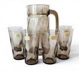 Vintage Luminarc Verrerie d’Arques 'Tornado' set of Smoked Glass Jug set