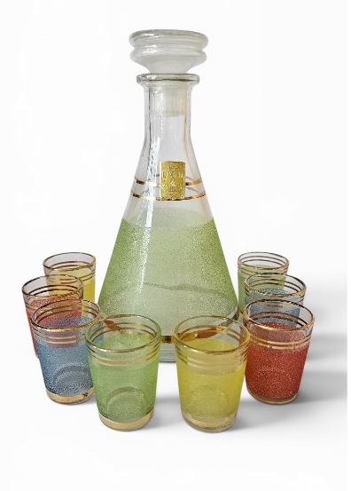 1950s Liqueur / Decanter / Glasses Set of 7 "LUXHEM" France Vintage 1960