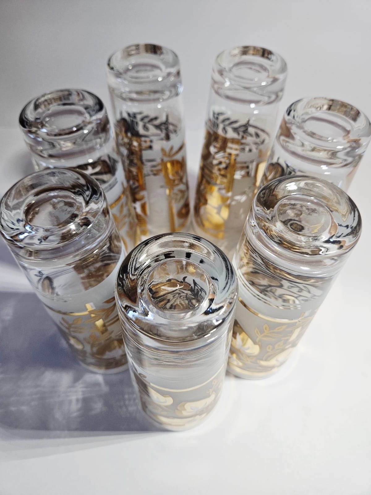 Mid Century Gold Leaf High Ball Tumblers (set of 7)