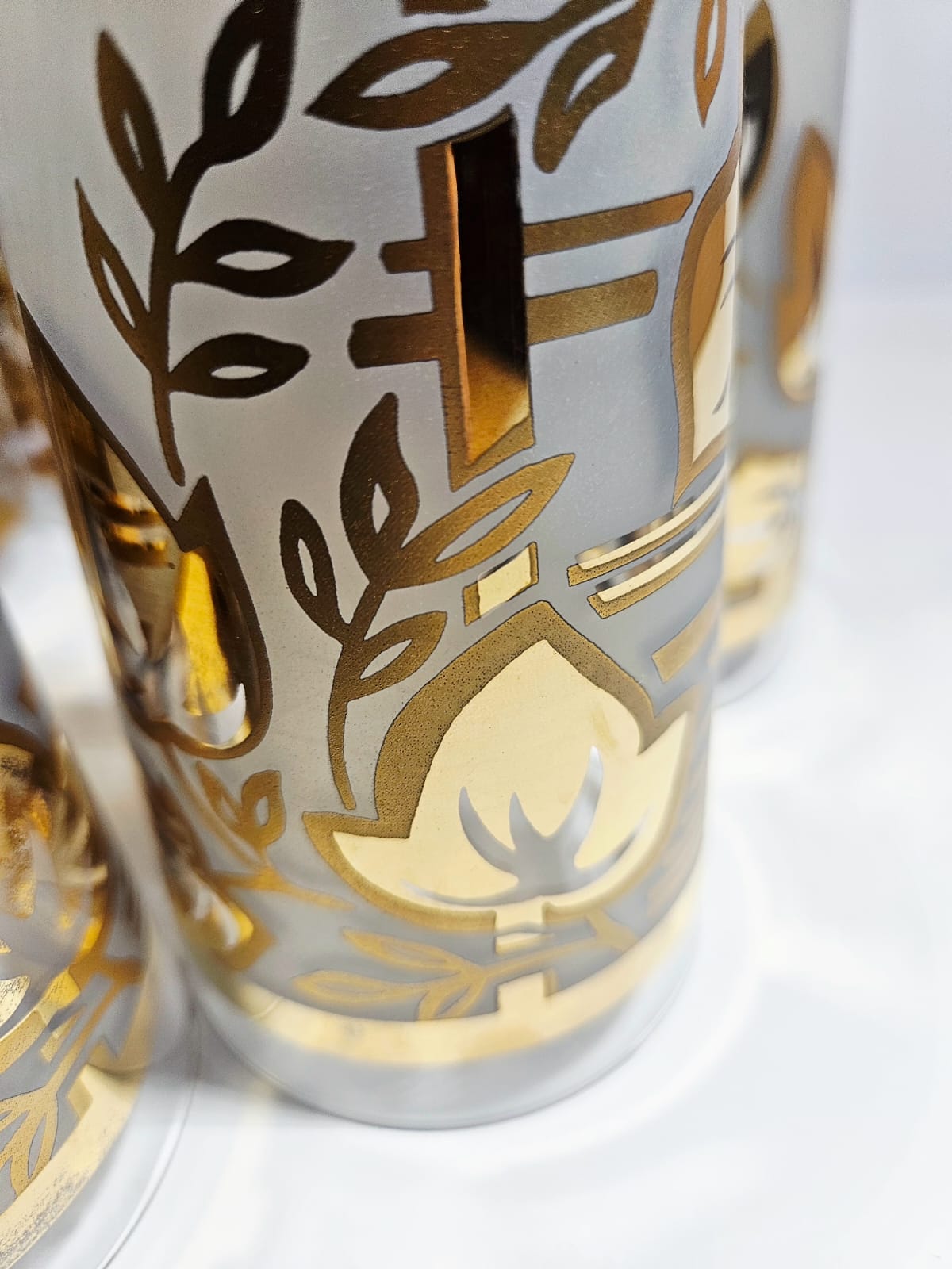 Mid Century Gold Leaf High Ball Tumblers (set of 7)