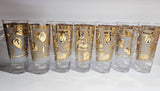Mid Century Gold Leaf High Ball Tumblers (set of 7)