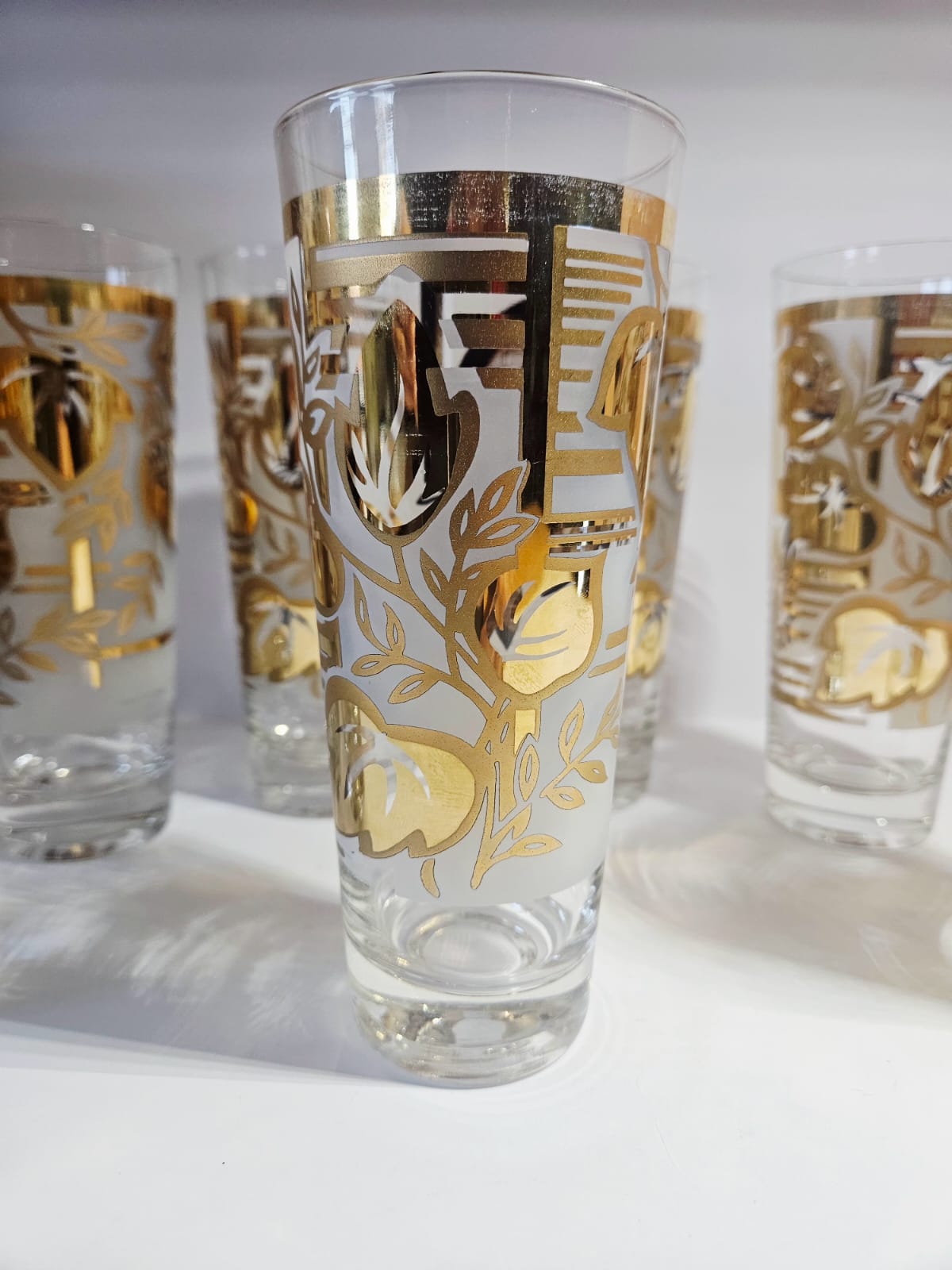 Mid Century Gold Leaf High Ball Tumblers (set of 7)