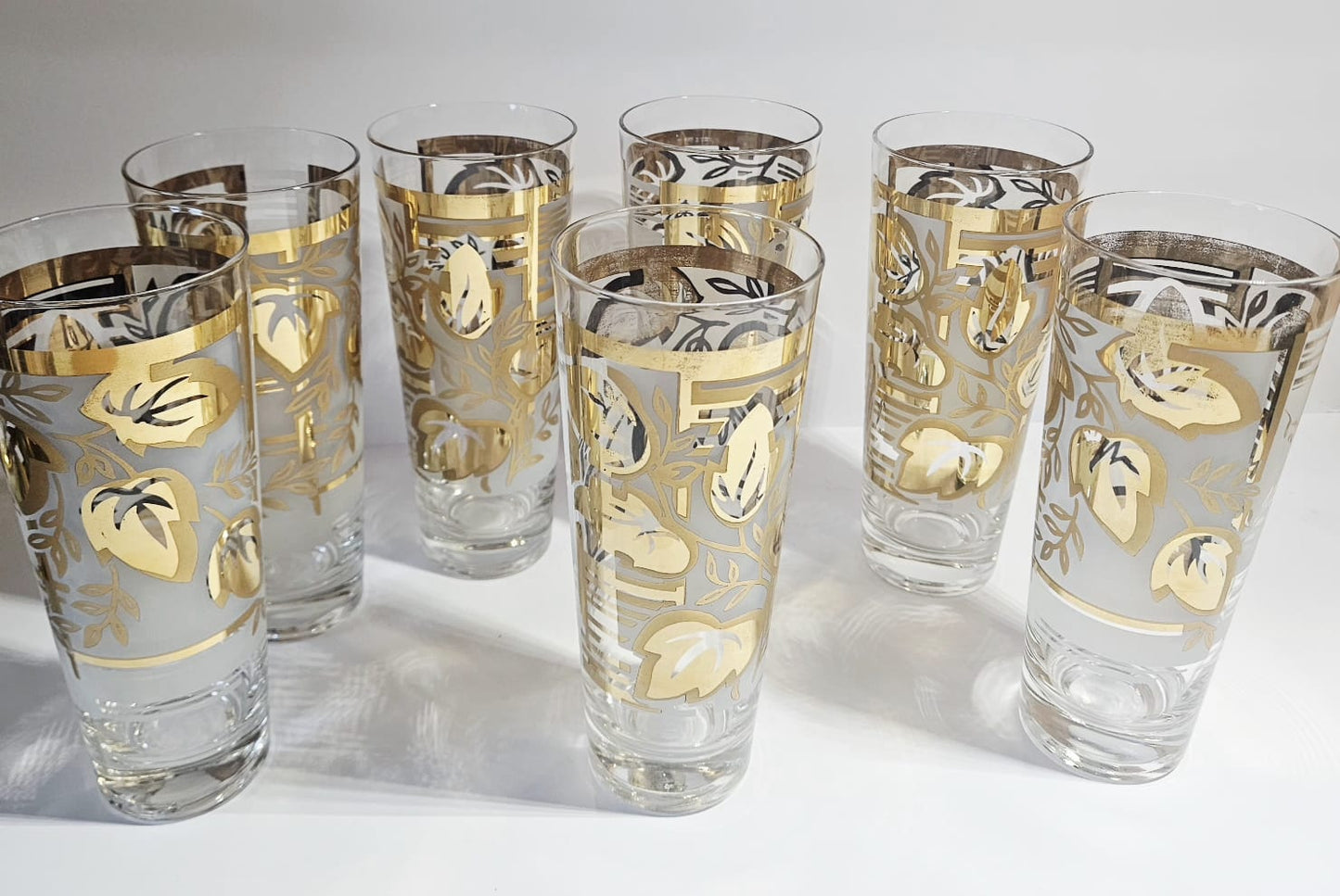 Mid Century Gold Leaf High Ball Tumblers (set of 7)