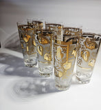 Mid Century Gold Leaf High Ball Tumblers (set of 7)
