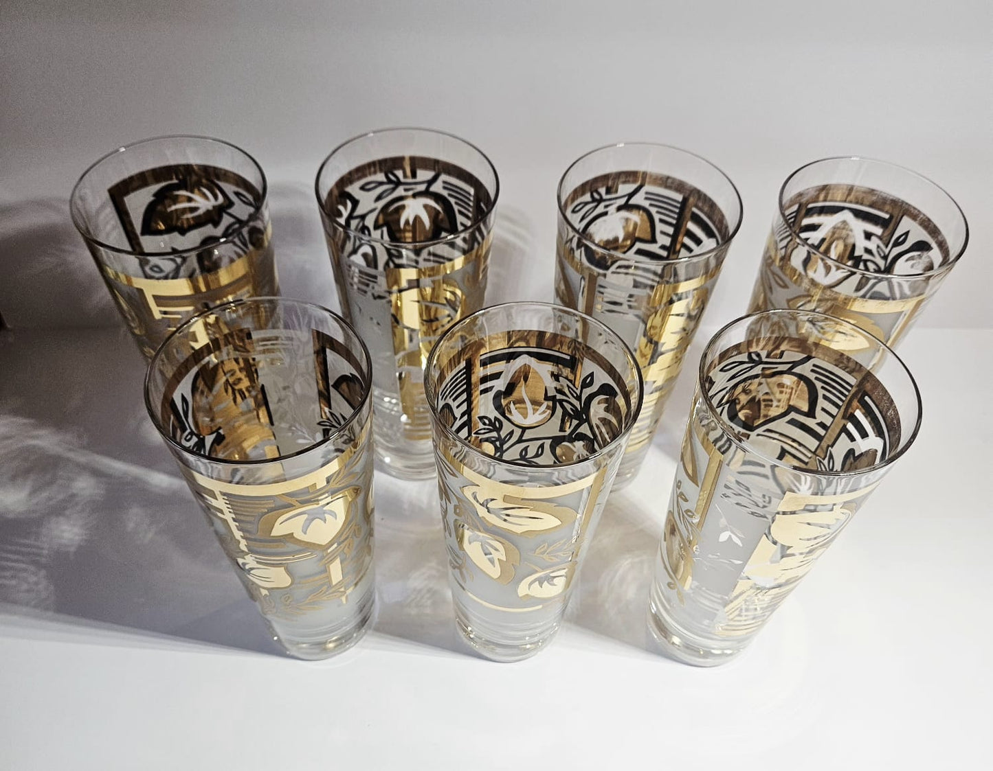 Mid Century Gold Leaf High Ball Tumblers (set of 7)