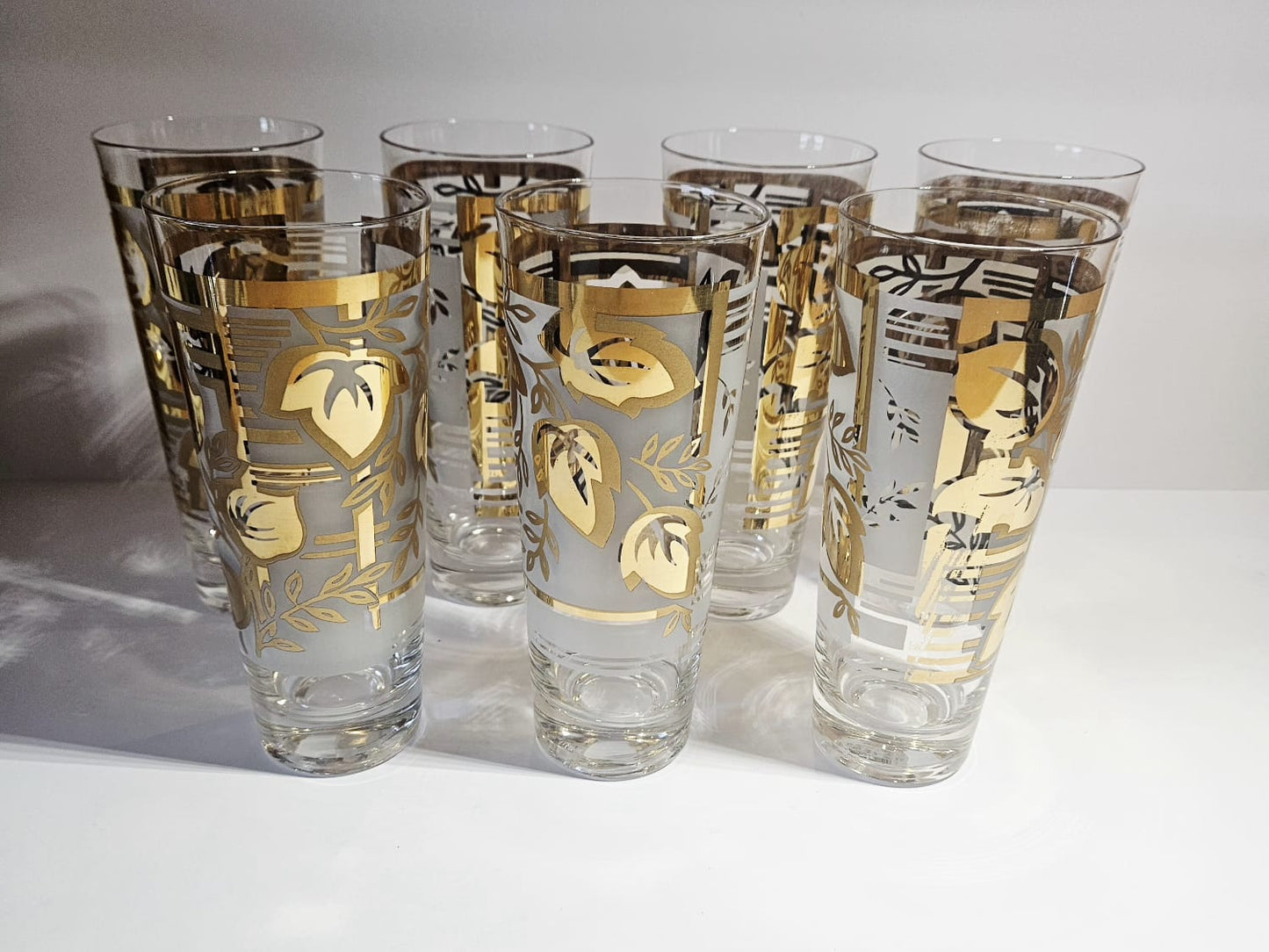 Mid Century Gold Leaf High Ball Tumblers (set of 7)