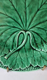 Antique Wedgwood Green Majolica Grape Leaf Plate With Basket Weave border
