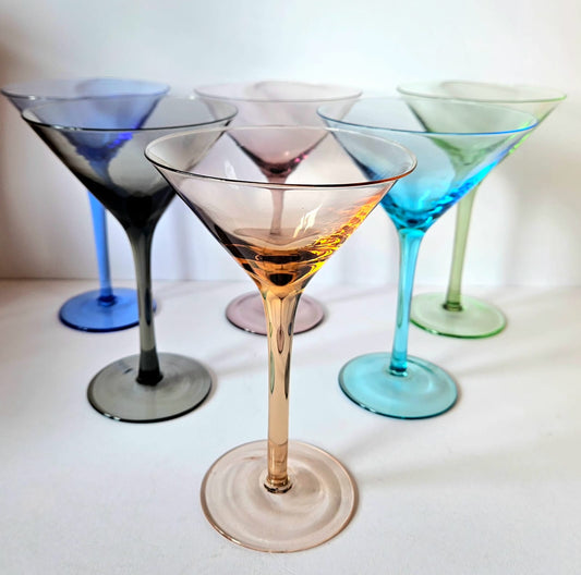 Set of Six Assorted Arlequin Martini Glasses