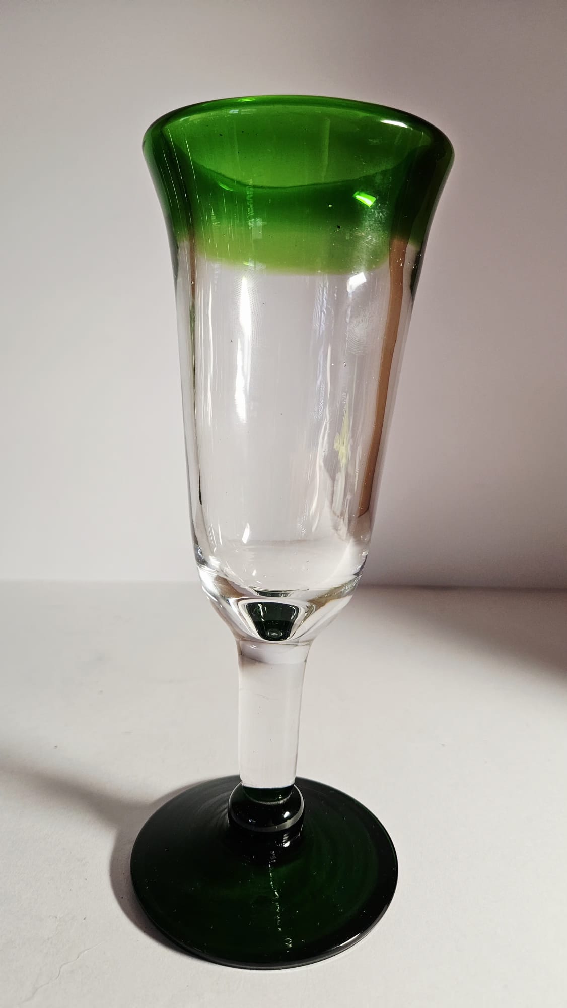 Set of 8 Hand Blown green-rimmed "Mexican" Fluted Wine Glass