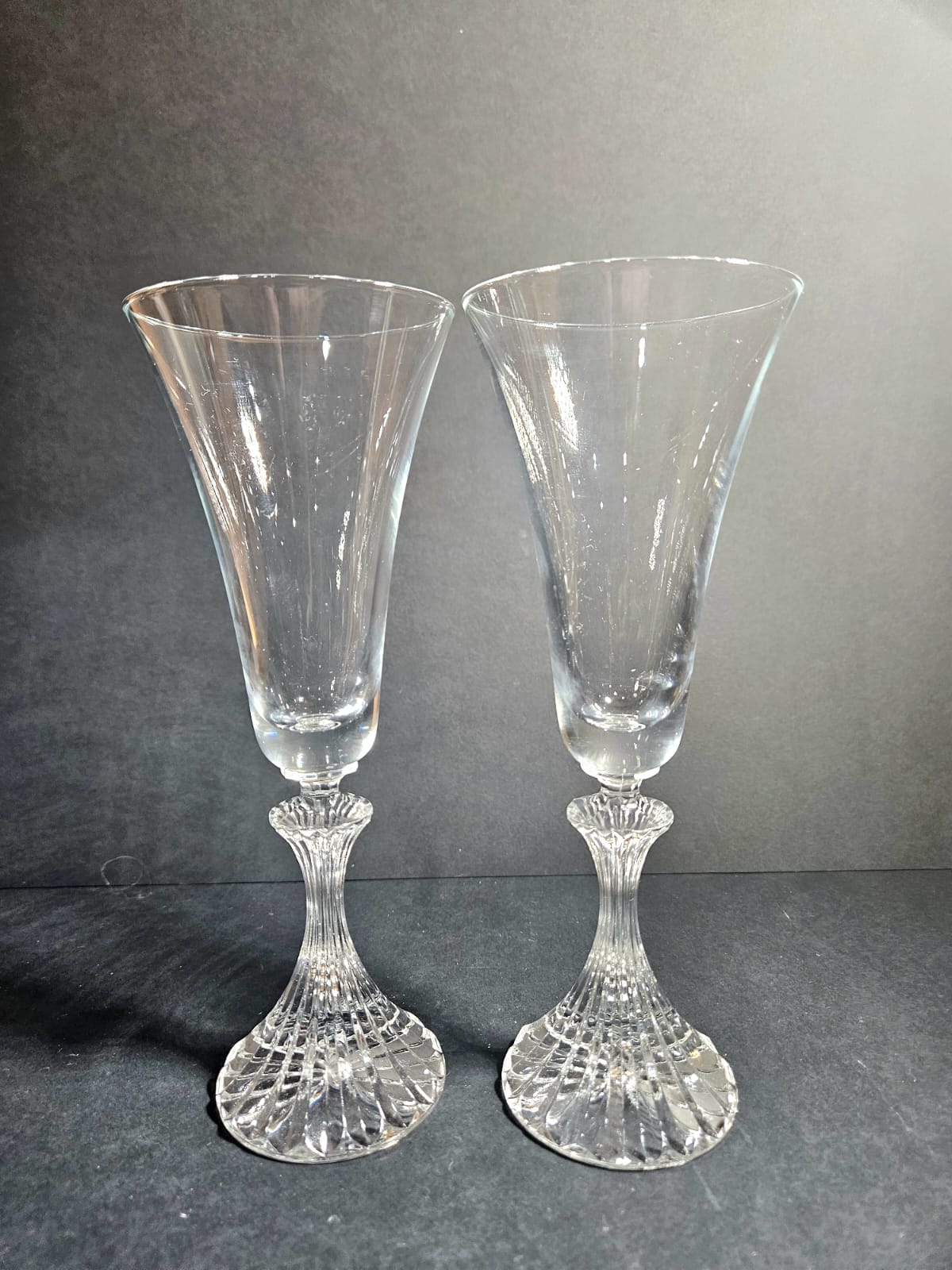 2 x vintage Mikasa Stratton champagne flutes faceted Ritz stem 360246