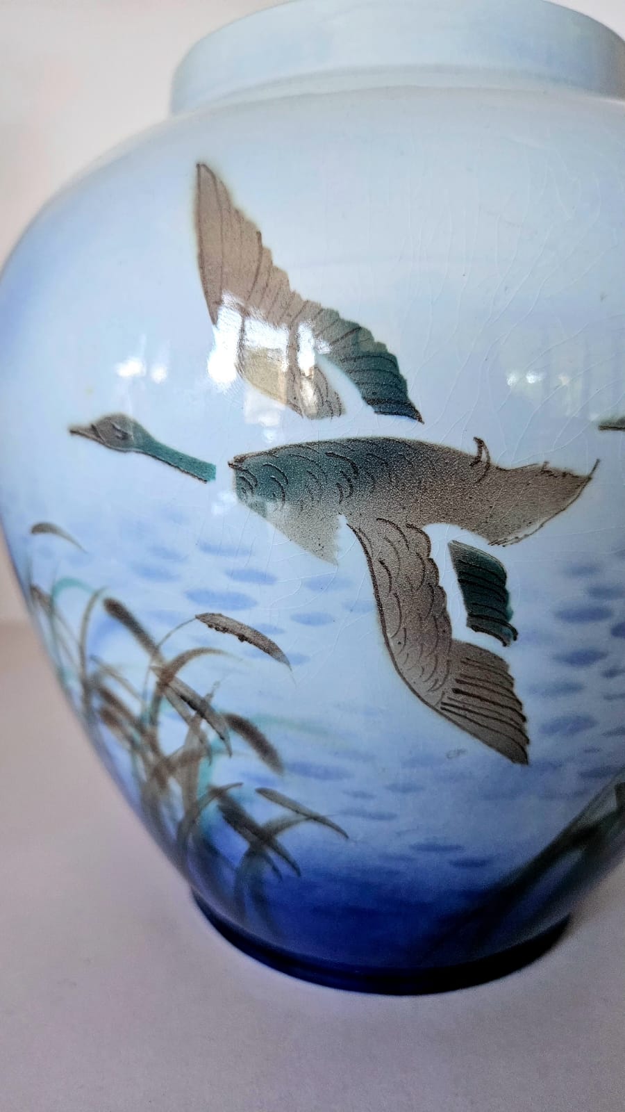 Falcon Ware Pottery Hand Painted Round Vase "Misty Morning" circa 1970s