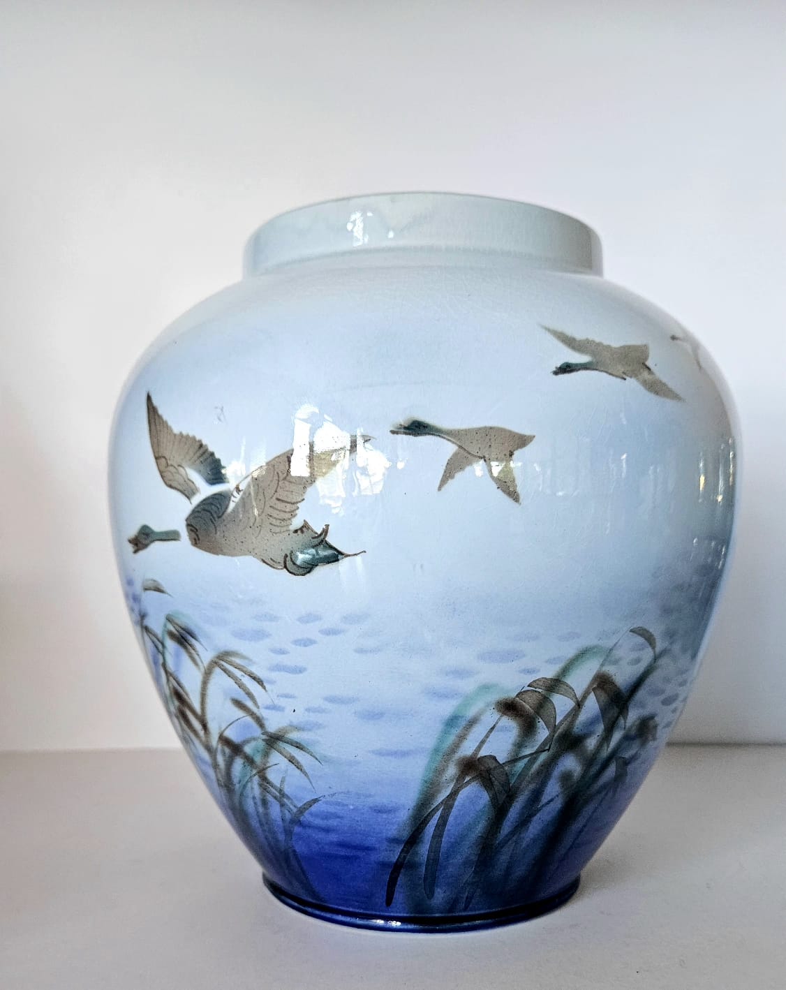 Falcon Ware Pottery Hand Painted Round Vase "Misty Morning" circa 1970s