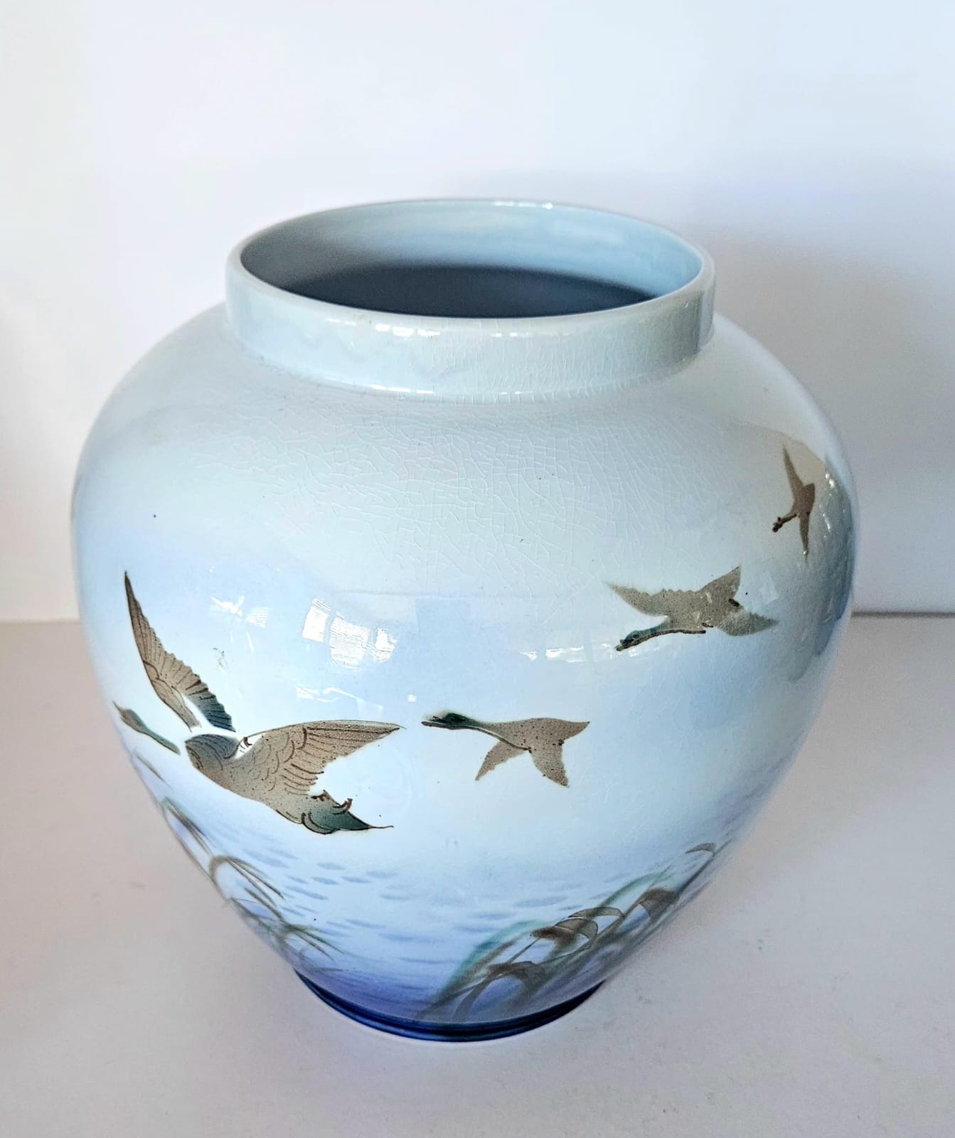 Falcon Ware Pottery Hand Painted Round Vase "Misty Morning" circa 1970s