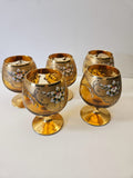 5 x Moser Cognac Snifter Glass Rich Amber with 24cGold Enamel painted flowers