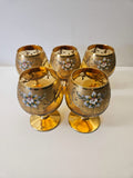 5 x Moser Cognac Snifter Glass Rich Amber with 24cGold Enamel painted flowers