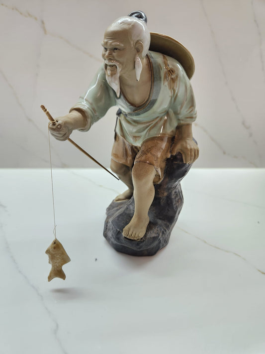 Vintage Chinese ShiwaMudman Fisherman Ceramic Collectable figurine