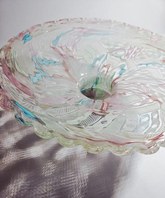 Fratelli Toso Murano glass Tutti Frutti comporte Latticino and Zanfirico