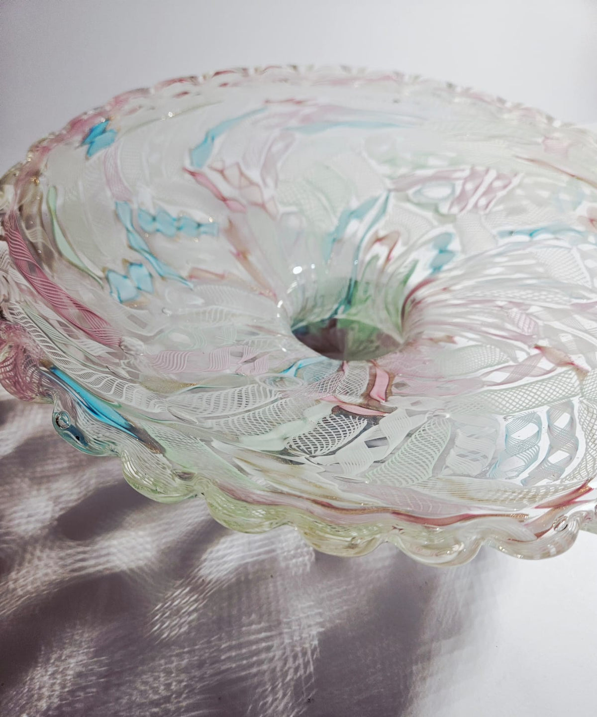 Fratelli Toso Murano glass Tutti Frutti comport Latticino and Zanfirico
