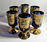 Murano Glass Decanter Set with Six Wine Glasses 24K Gold Leaf - Cobalt Blue