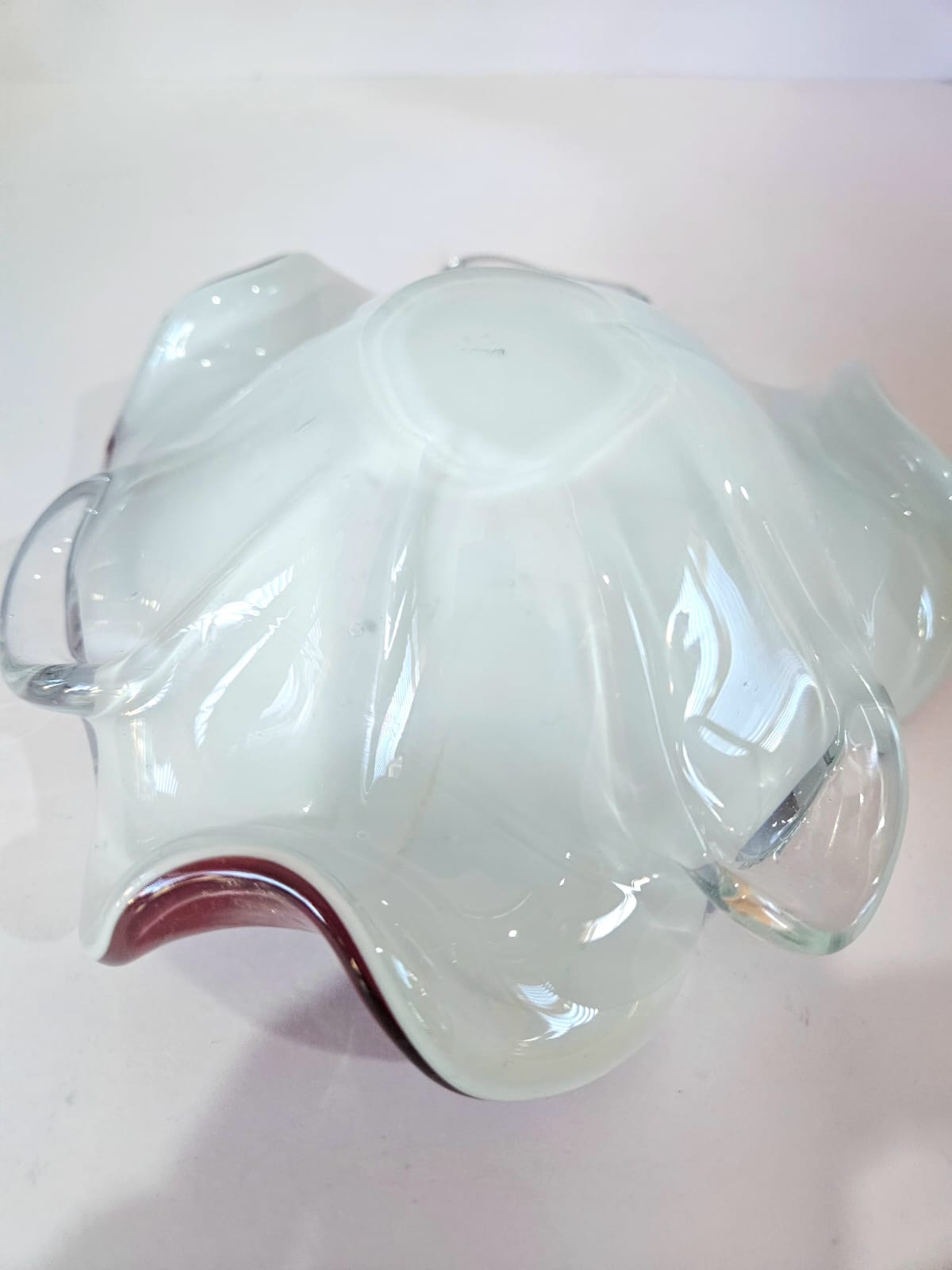 Vintage Murano Seguso Art Glass Bowl Candy Dish Red And Gold Fleck