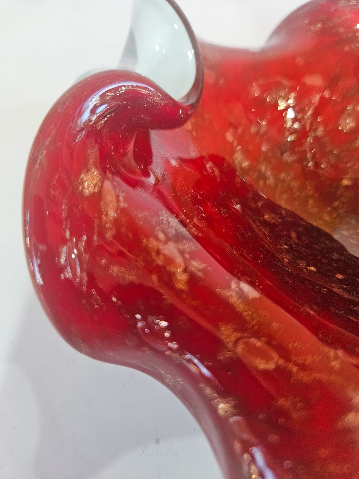 Vintage Murano Seguso Art Glass Bowl Candy Dish Red And Gold Fleck