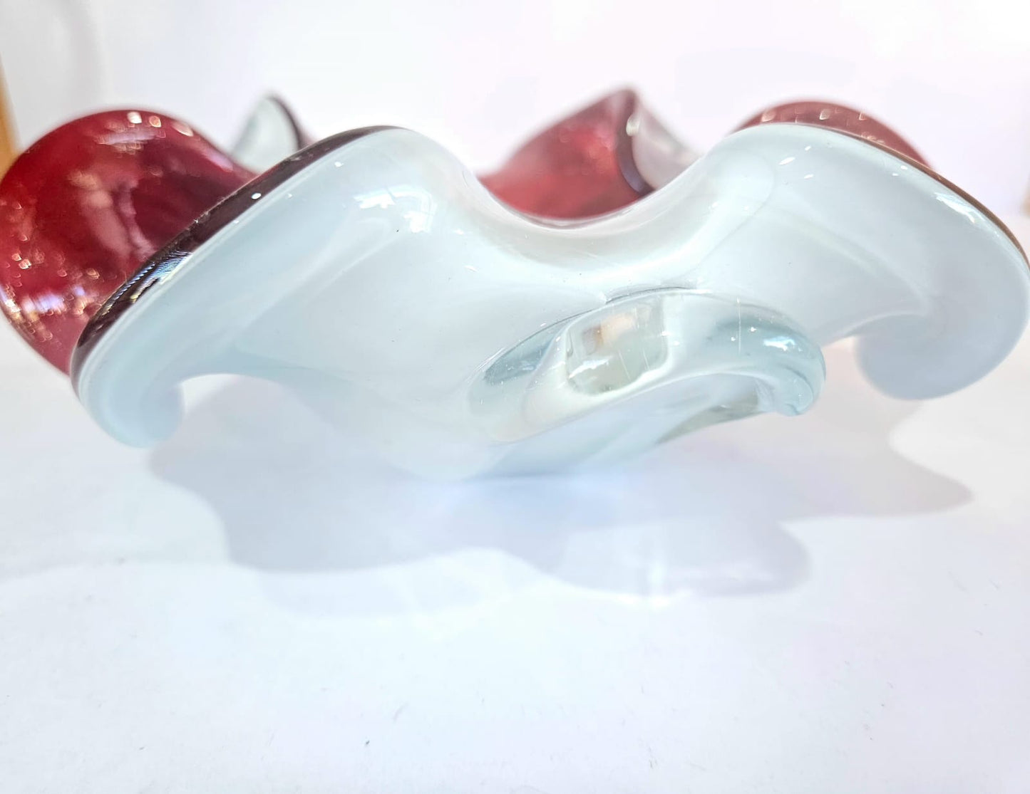 Vintage Murano Seguso Art Glass Bowl Candy Dish Red And Gold Fleck