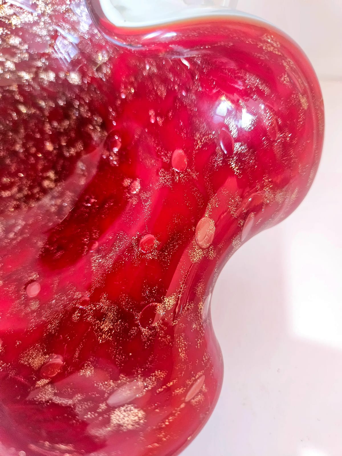 Vintage Murano Seguso Art Glass Bowl Candy Dish Red And Gold Fleck