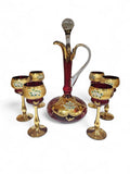 Vintage Murano "Tre Fuochi" Salvadori 24 ct Gold decanter with 6 tall glasses