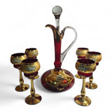 Vintage Murano "Tre Fuochi" Salvadori 24 ct Gold decanter with 6 tall glasses