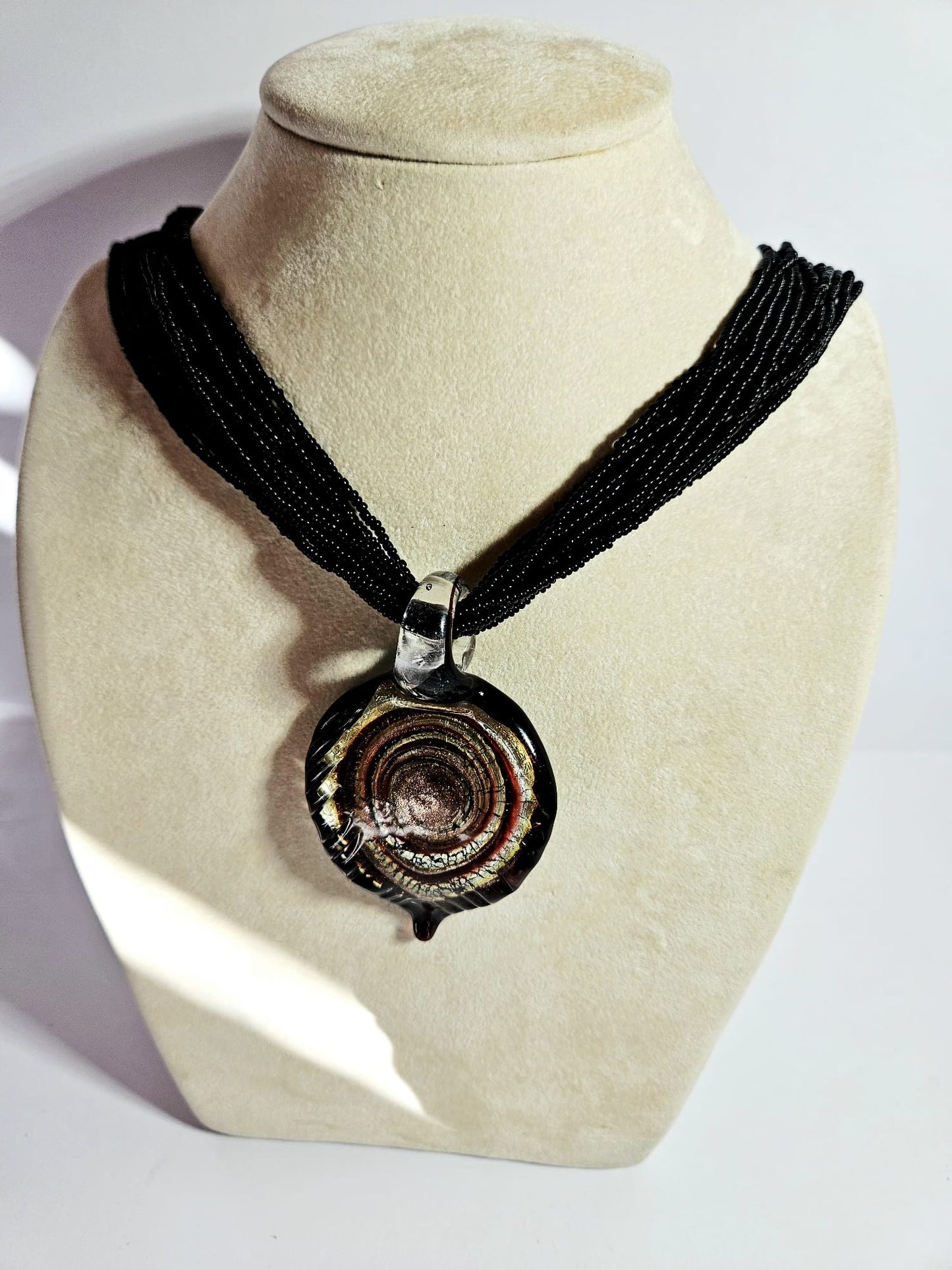 Murano Glass Pendant with 12 strands glass beads necklace by Alessandra Padoan