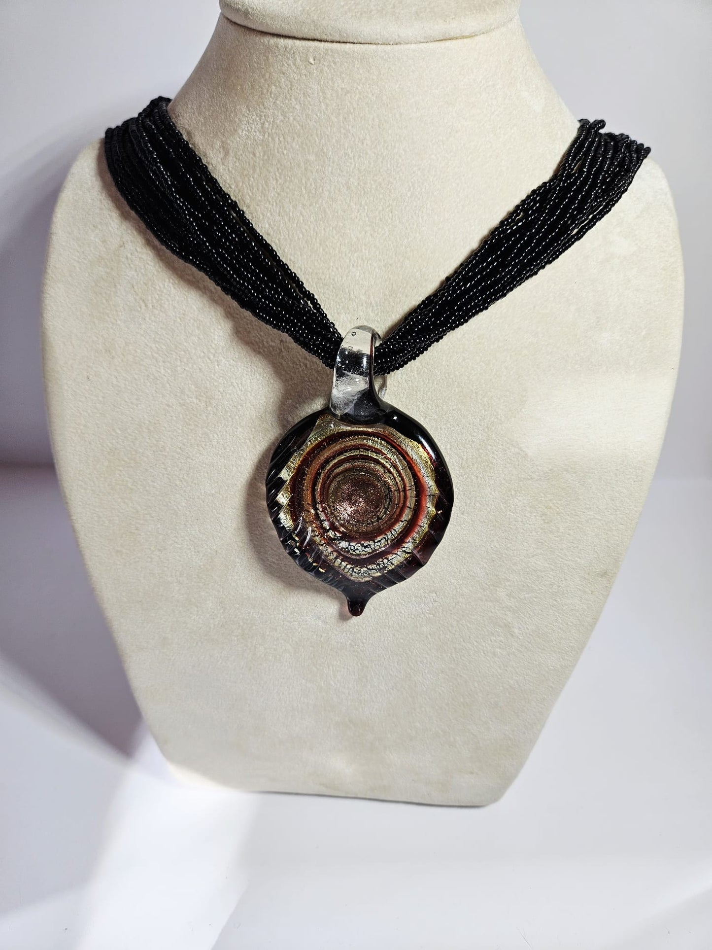 Murano Glass Pendant with 12 strands glass beads necklace by Alessandra Padoan