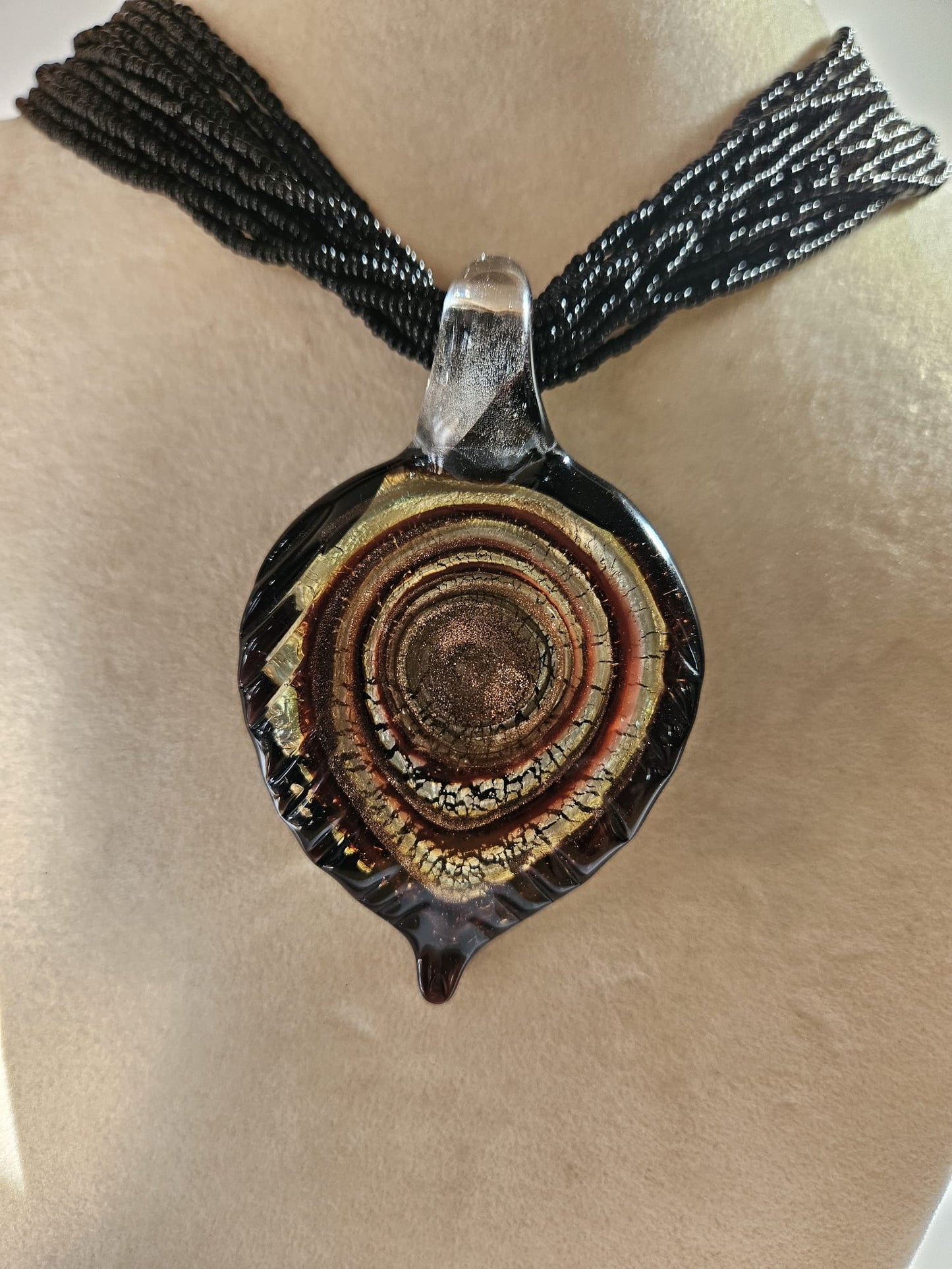 Murano Glass Pendant with 12 strands glass beads necklace by Alessandra Padoan