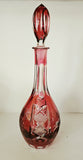 Natchtmann Bleikristall Crystal Cranberry Cut To Clear Glass Decanter
