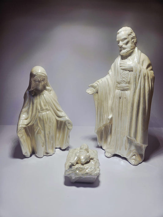 Vintage Iridescent Ceramic Nativity Scene Jesus,Joseph and Marie c1930