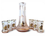Rare Bohemia Crystal Decanter Set – 8 Piece Frosted Glass with 22K Gold Nautical design
