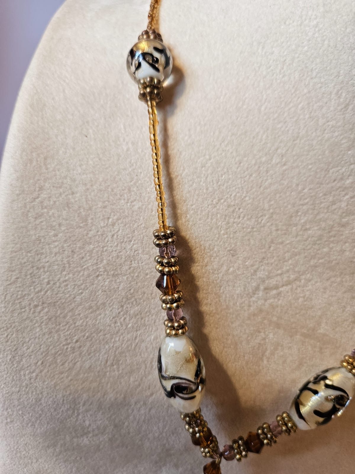 Murano Venetian Italian Glass Heart Pendant & Bead Necklace