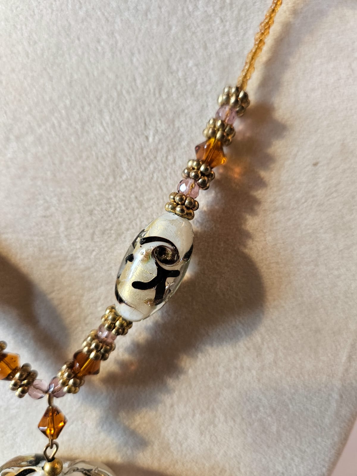 Murano Venetian Italian Glass Heart Pendant & Bead Necklace