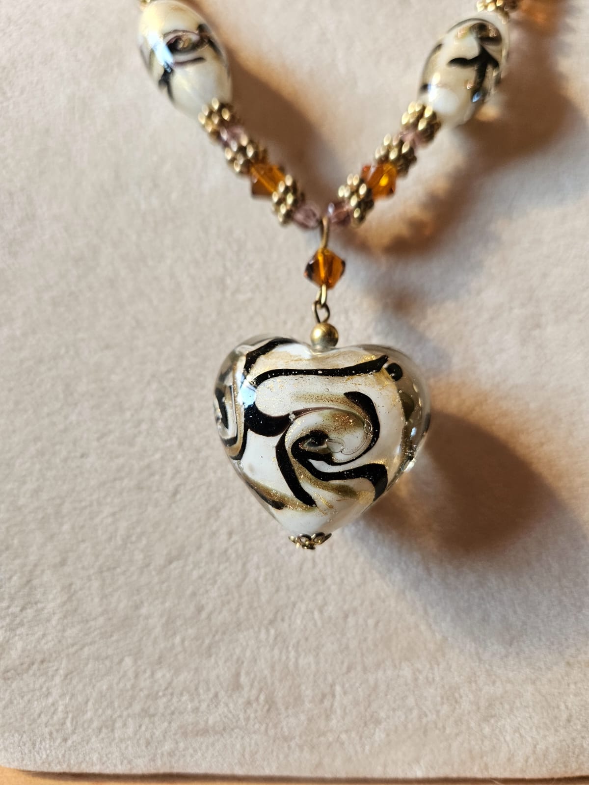 Murano Venetian Italian Glass Heart Pendant & Bead Necklace