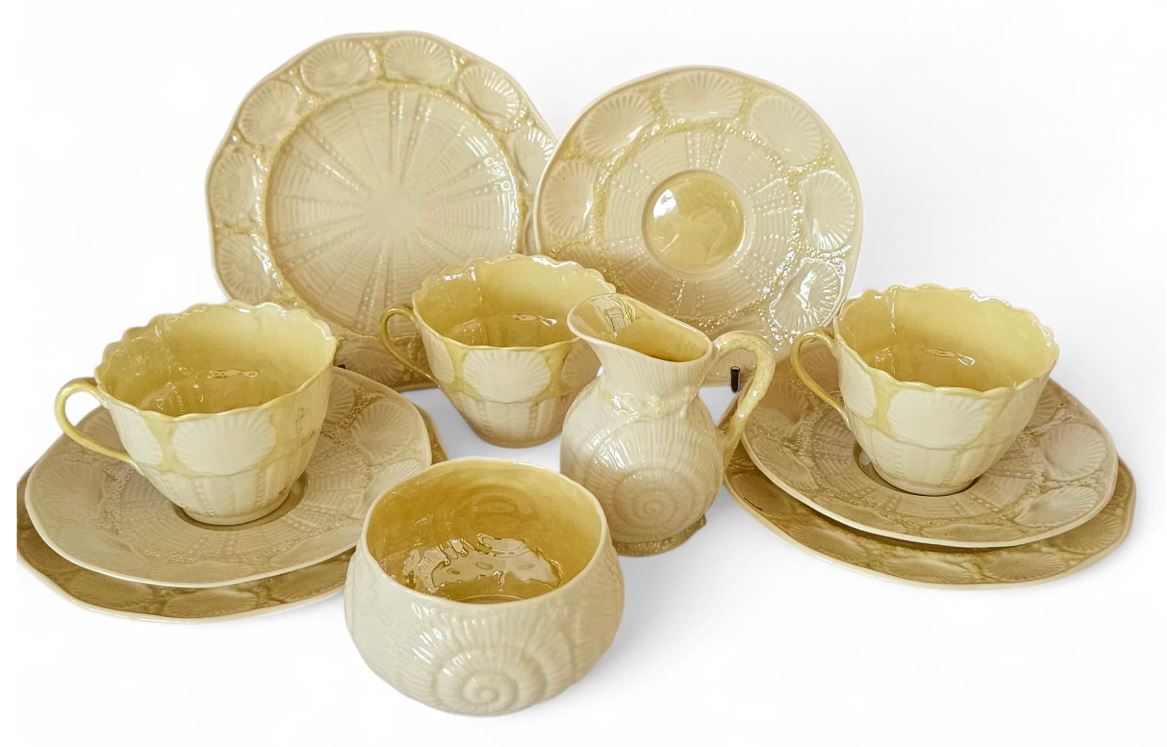 Belleek Irish Porcelain "New Shell" 11 pcs Tea set with 5th Mark 1955-1965