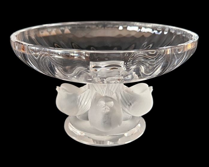 Lalique Nogent Compote by Marc Lalique with Four Sparrows Signed , France 1966