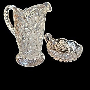 Vintage EAPG Imperial Ohio glass Pitcher Cosmos Hobstar La Rochelle 474 c.1920