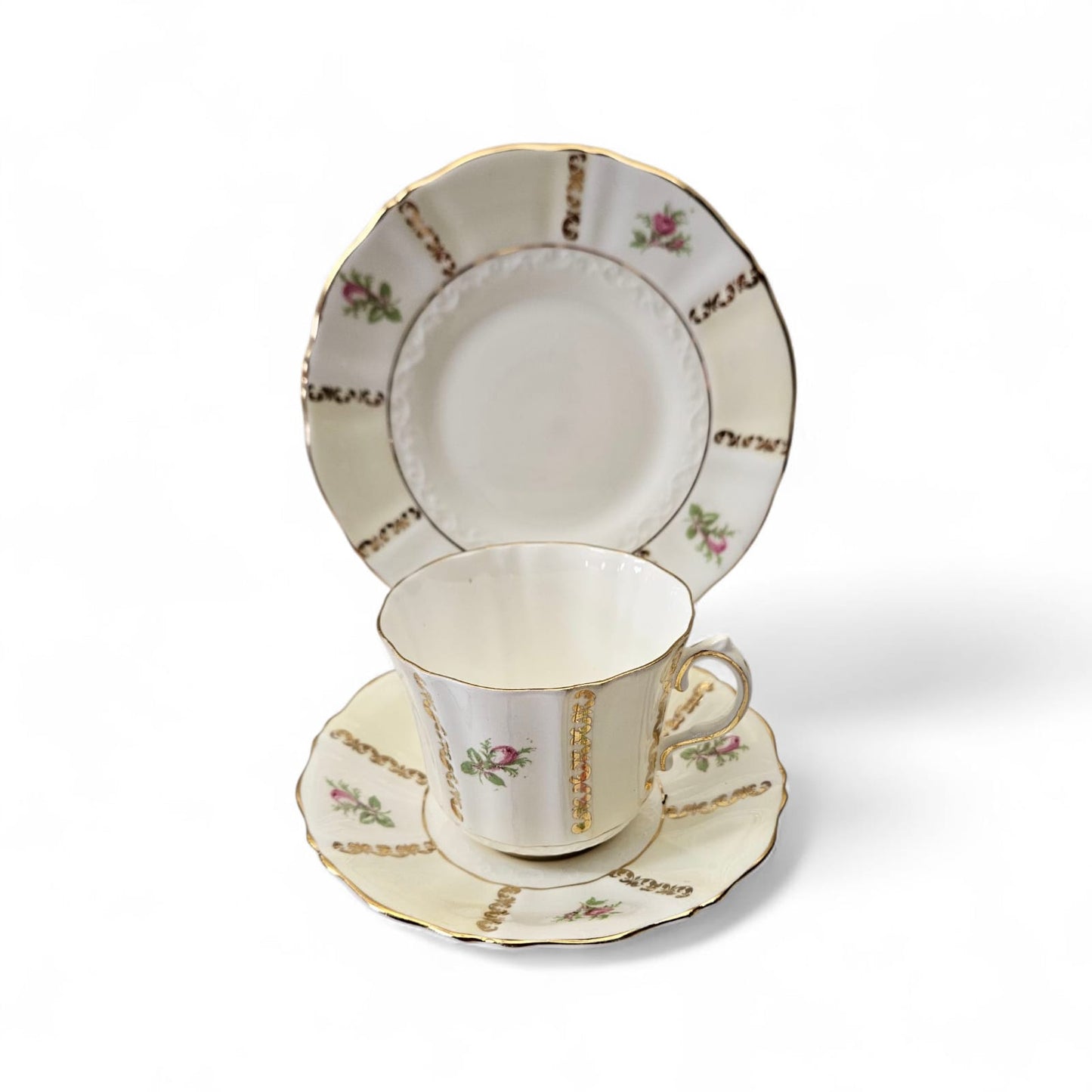 Vintage Old Royal Bone China England TRIO Pink Roses 1846 Stamp 2978