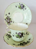 Old Royal Bone China Trio England Purple Voilets Mint Green