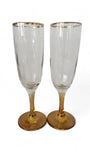 Optic Ribbed Champagne flutes with gold rims and colored Stems, Set of 6