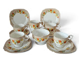 Bell China 14 pcs Tea Set, Pattern R280, Orange Yellow Flowers c.1960