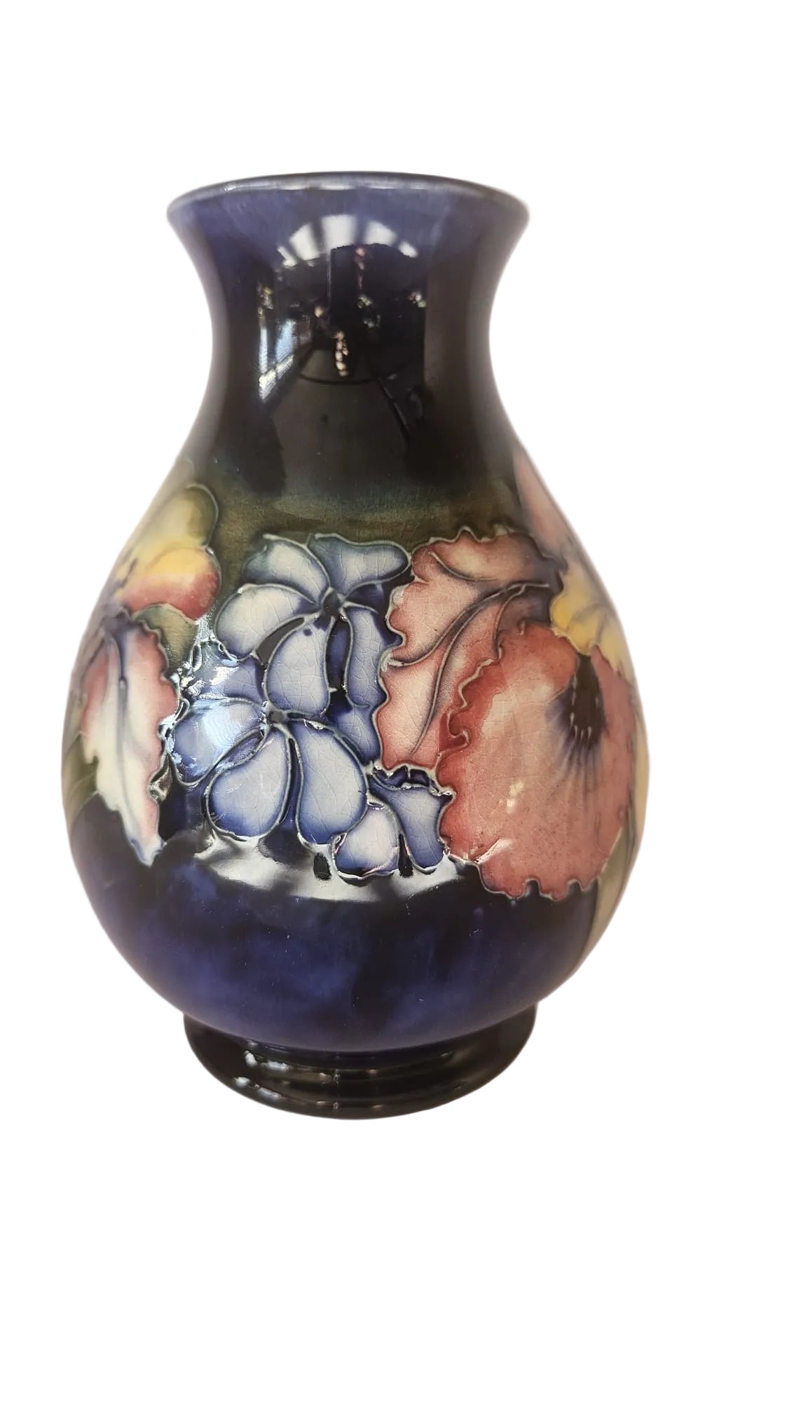 Walter Moorcroft Orchid on Blue Ground vase shape 7/6
