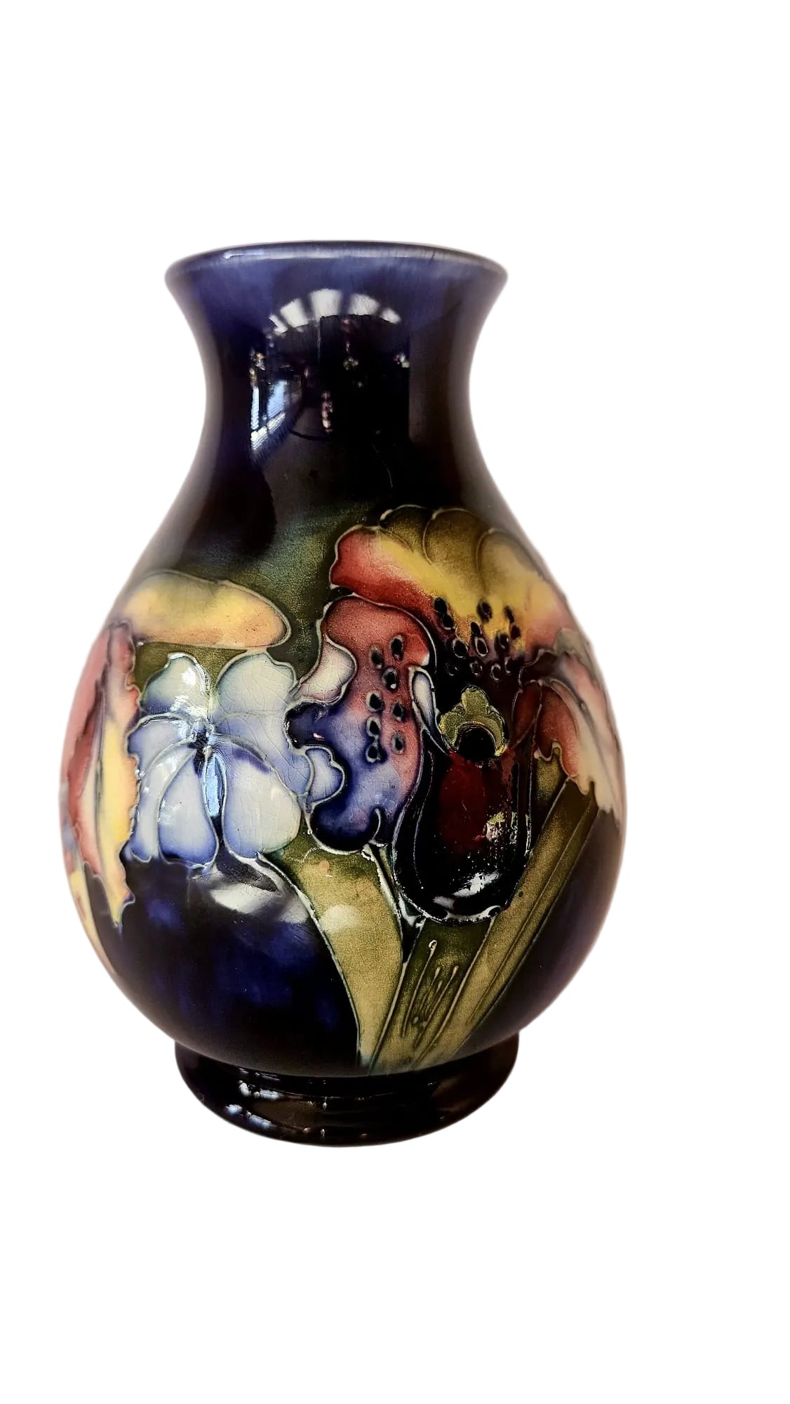 Walter Moorcroft Orchid on Blue Ground vase shape 7/6
